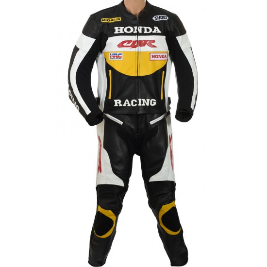 Honda CBR YELLOW Motorcycle Leather Two Piece Suit